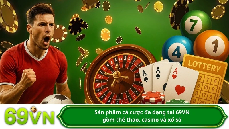 Sản phẩm cá cược đa dạng tại 69VN, gồm thể thao, casino và xổ số