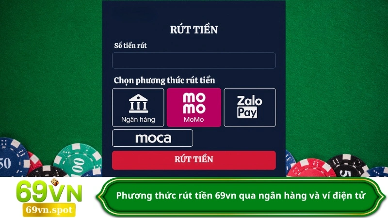 Phương thức rút tiền 69vn qua ngân hàng và ví điện tử